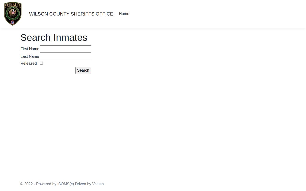 Wilson County Jail official booking record search form