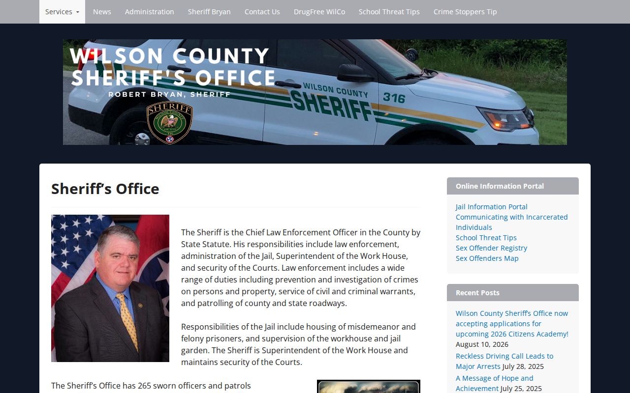 Wilson County Sheriff booking-record source homepage