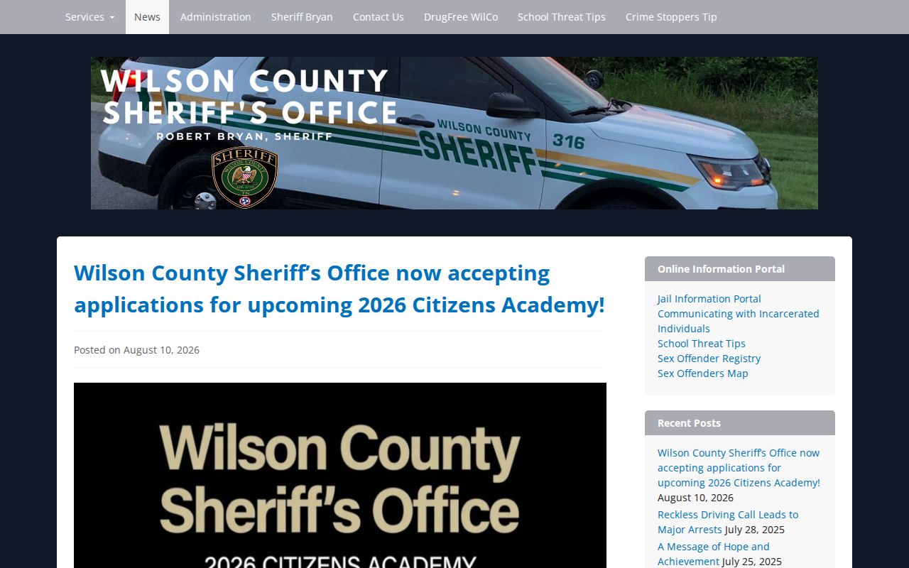 Wilson County Sheriff’s Office news and press-release page